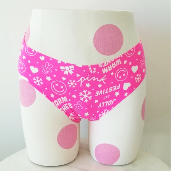 Victoria's Secret Pink Festive Holiday Christmas No Show Thong Panty Hearts NWT - Picture 2 of 11